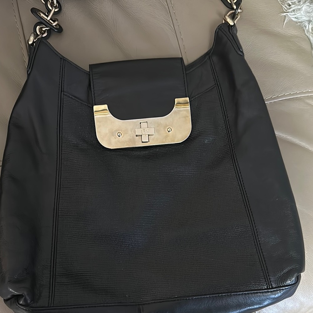 Diane Von Furstenberg Black Shoulder Bag with Gold Accents